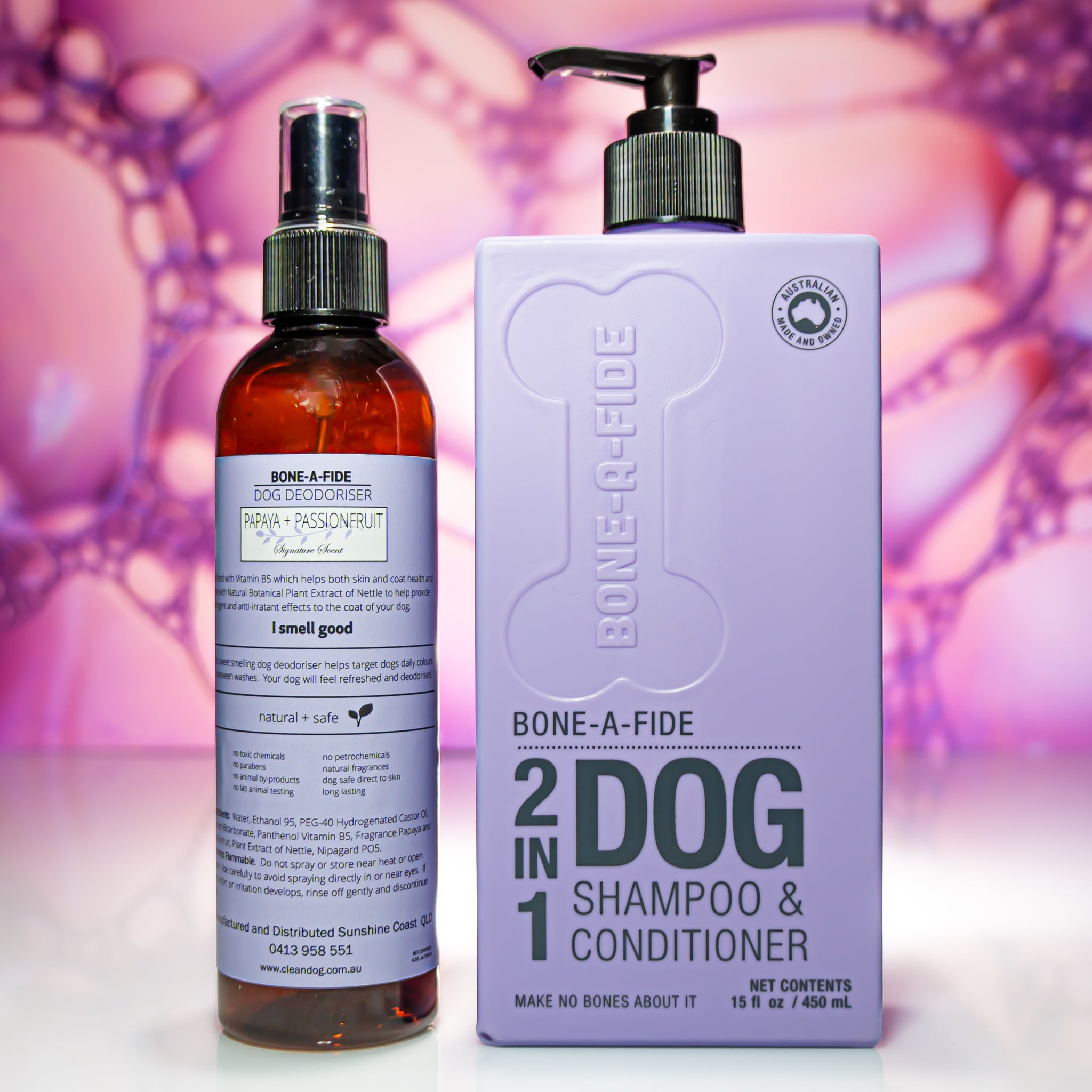 Papaya + Passionfruit - 2 in 1 Dog Shampoo & Conditioner + Dog Deodoriser (Pamper Pack)
